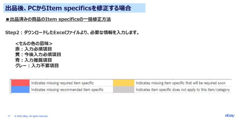 ebay Item Specifics　商品詳細