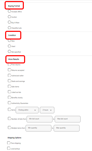 ebay リサーチ　Advanced Search　個人輸出