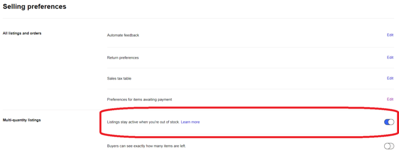 注意点①Out of stock機能が自動でON 画像
