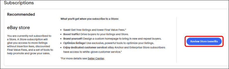 Review Store benefitsをクリック 画像