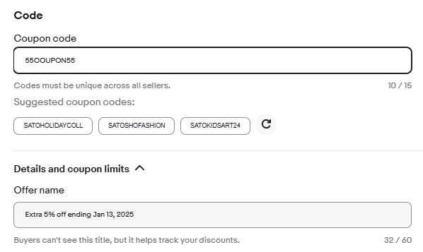 クーポンの名前と管理番号を設定する 画像