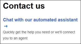 Chat with our automated assistant をクリック 画像