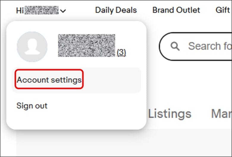 Account settingsをクリックする 画像