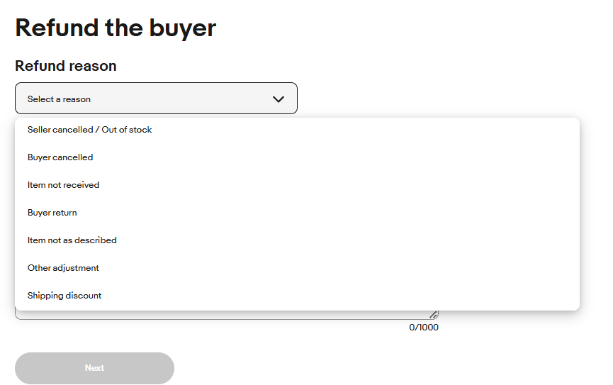 プルダウンから返金理由を選択 画像