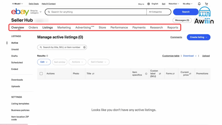 eBay seller hub(セラーハブ) 見出し直下の画像