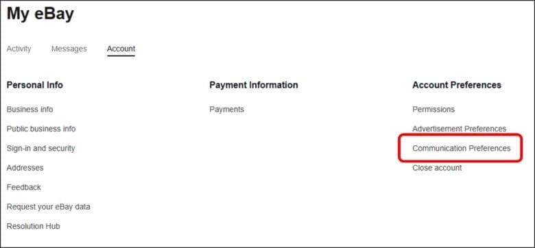 Communication Preferencesをクリックする 画像