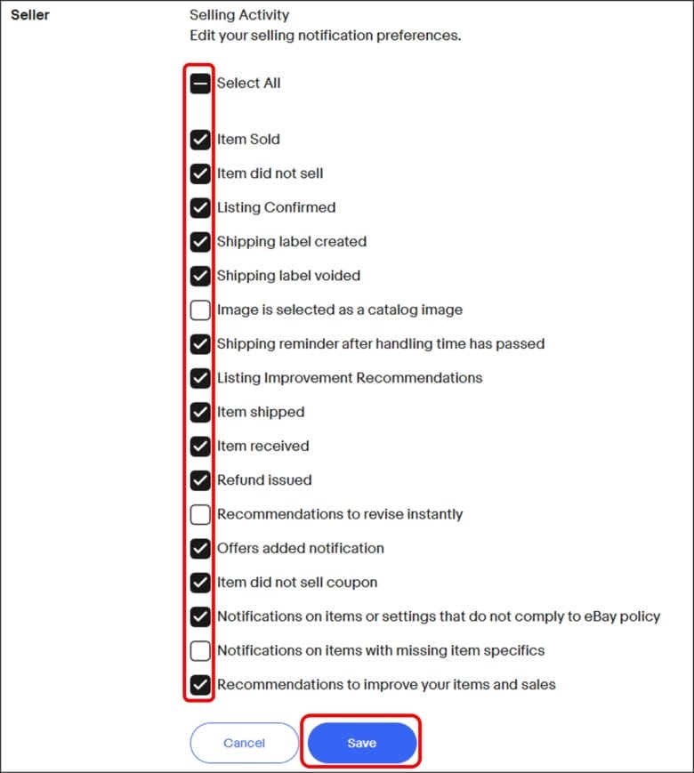 受信したい項目にチェックを入れる 画像