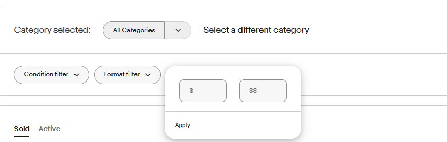 フィルター(価格帯、販売期間、出品形式など)を設定 画像