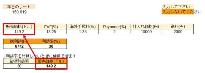 販売価格を入力する 画像