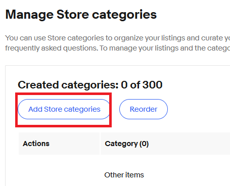 Manage Store categories＞Add Store categoriesを選択 画像
