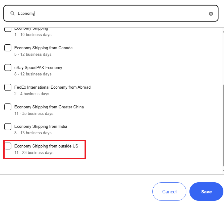 eBay Shipping Policyの設定方法 画像