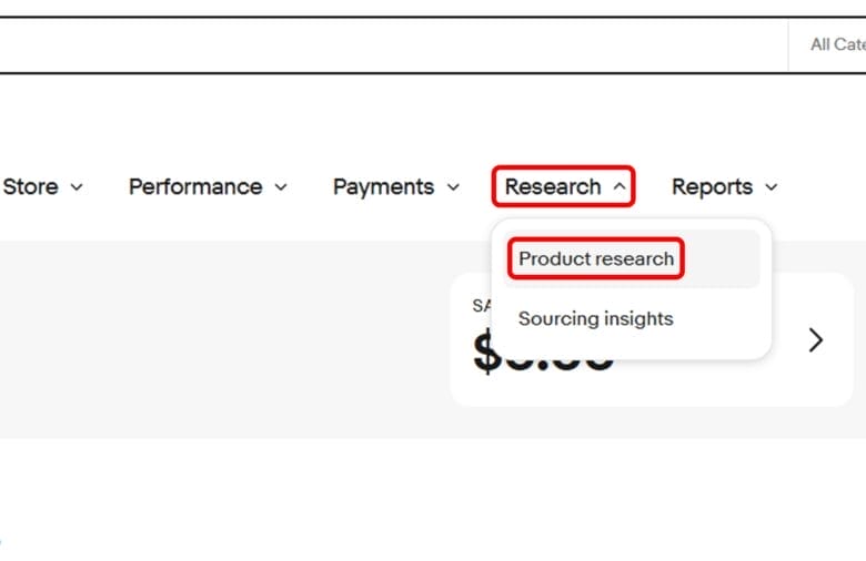 Product Researchをクリックする 画像