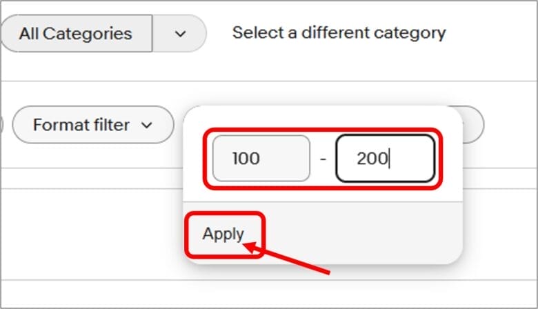 絞り込む価格を入力する 画像