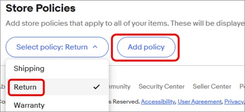 リターンポリシーを入力する 画像