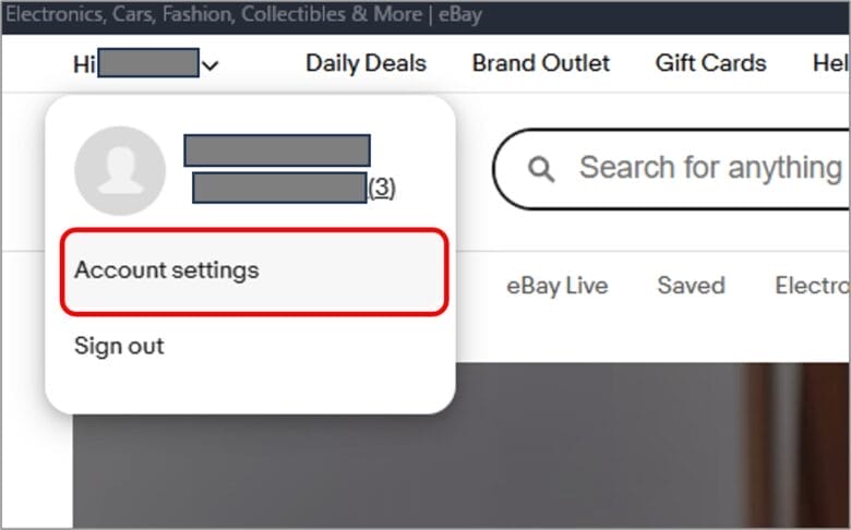Account settingsをクリックする 画像