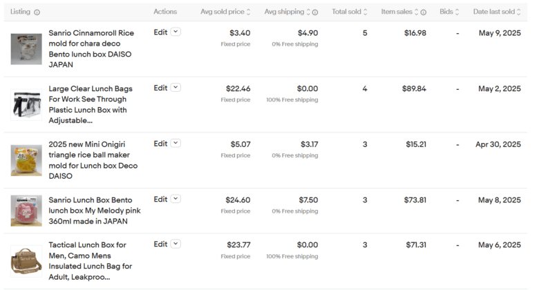 販売された商品リストをチェック 画像