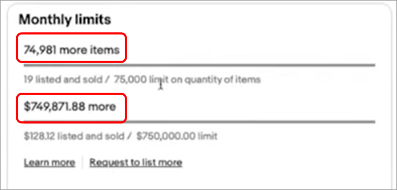 アカウントのリミット状況 画像