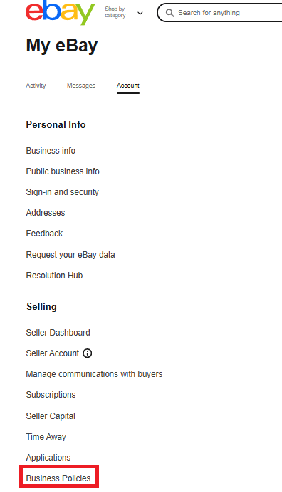 Business Policiesへアクセス 画像