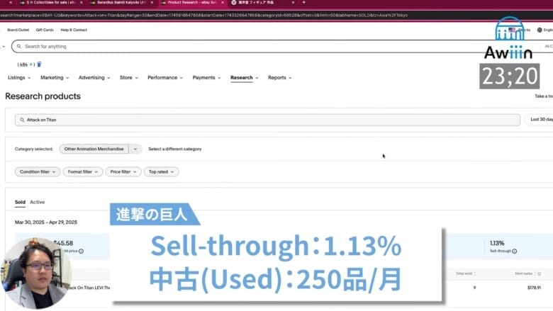 リストアップされたタイトルをプロダクトリサーチで検索する 画像①