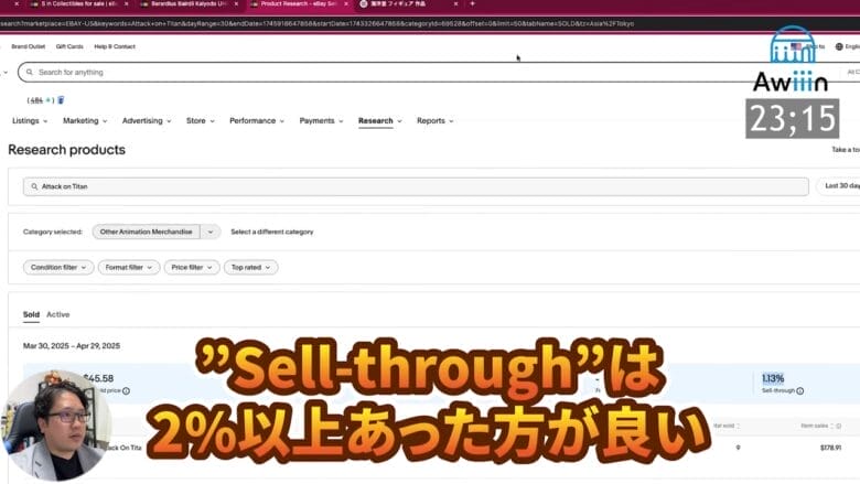 リストアップされたタイトルをプロダクトリサーチで検索する 画像②