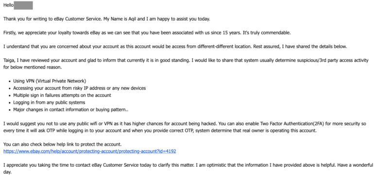 英語での申告内容　画像