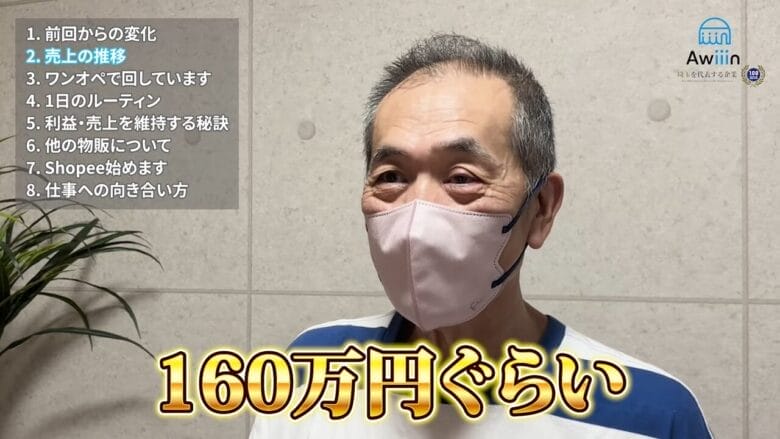 現在の利益は160万円　画像