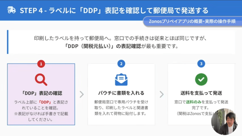 印刷したラベルを持って郵便局で発送する　画像