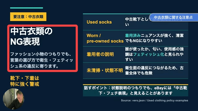 中古衣類に関する注意点 画像